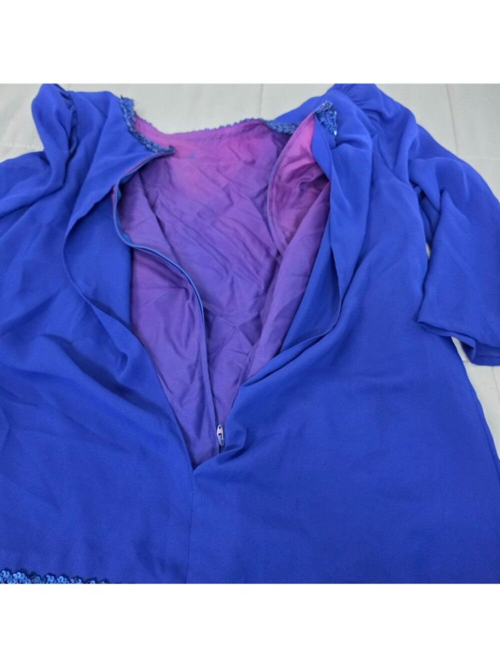 Vintage After Dark Blue Sequin Bow Peplum Dress Womens 11/12 80s 90s Cocktail - Picture 14 of 16